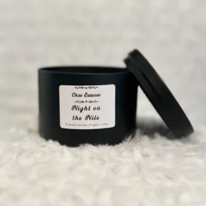 sleek metallic black tin scented candle